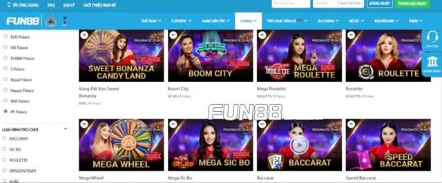 Các tựa game hot tại Live Casino Fun88