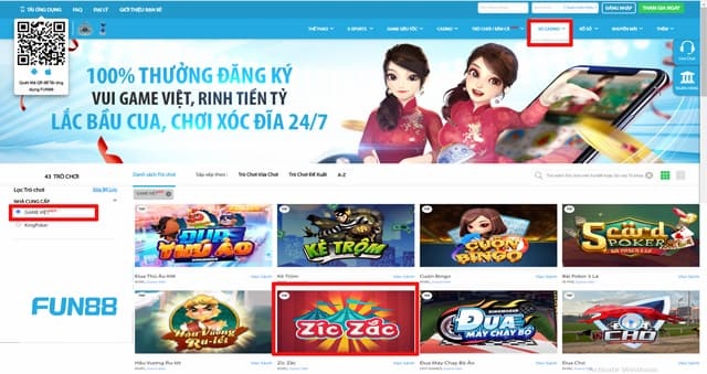 Các bước tham gia chơi Zic Zắc tại Fun88